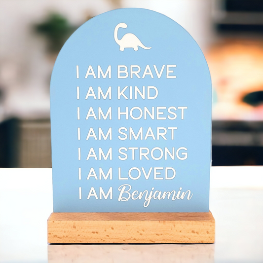 Personalized Acrylic Affirmation Sign for Kids with Wood Base