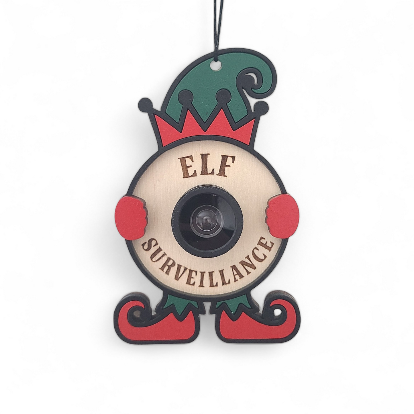 Elf Surveillance Wood Christmas Ornament