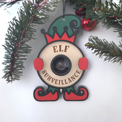 Elf Surveillance Wood Christmas Ornament