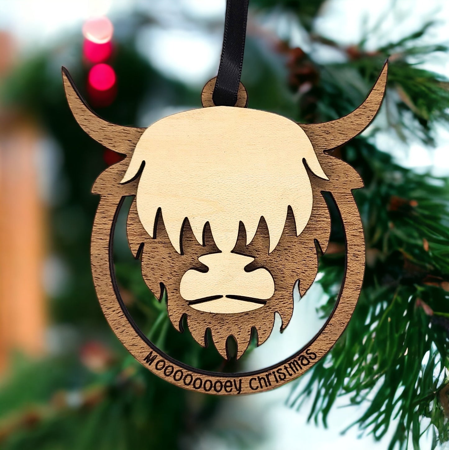Moooooooey Christmas Highland Cow Ornament