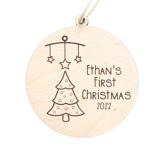 Personalized Baby's First Christmas Mobile over Tree Ornament