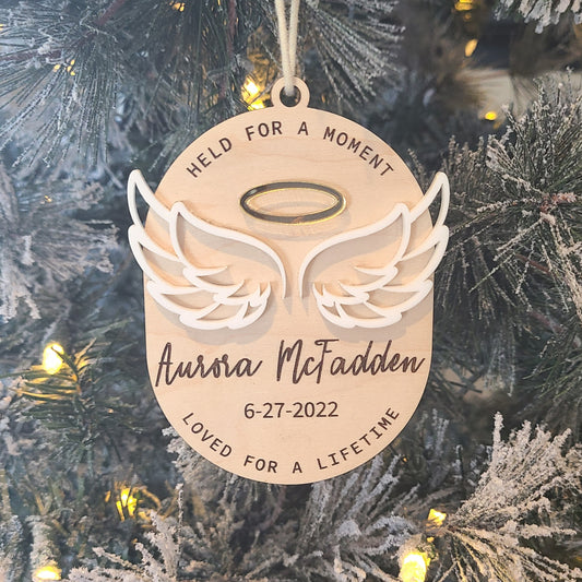 Personalized Baby / Infant Loss Memorial Ornament - Angel Wings - Multiple Sentiments Available