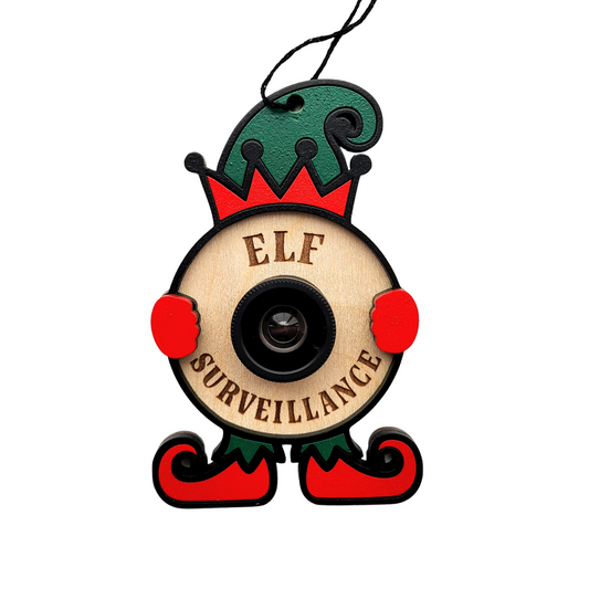 Elf Surveillance Wood Christmas Ornament