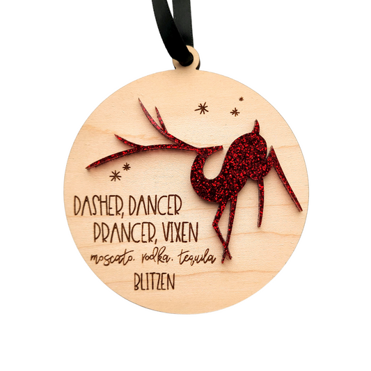 Blitzen Ornament With Red Glitter Deer